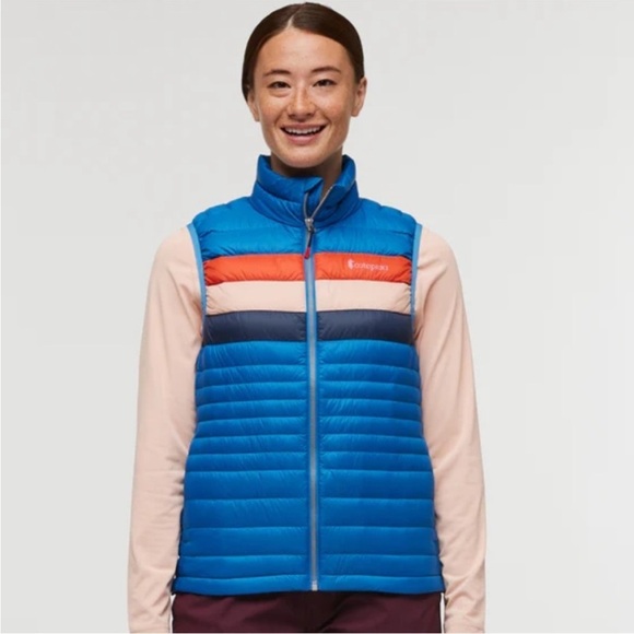 Cotopaxi Women’s Large Fuego Down Insulated Puff Vest Blue Atlantic Stripes NWT - Picture 6 of 13